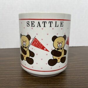Vintage Seattle Wa Souvenir Mug Brown Bears Kitsch Retro 1985 Host International